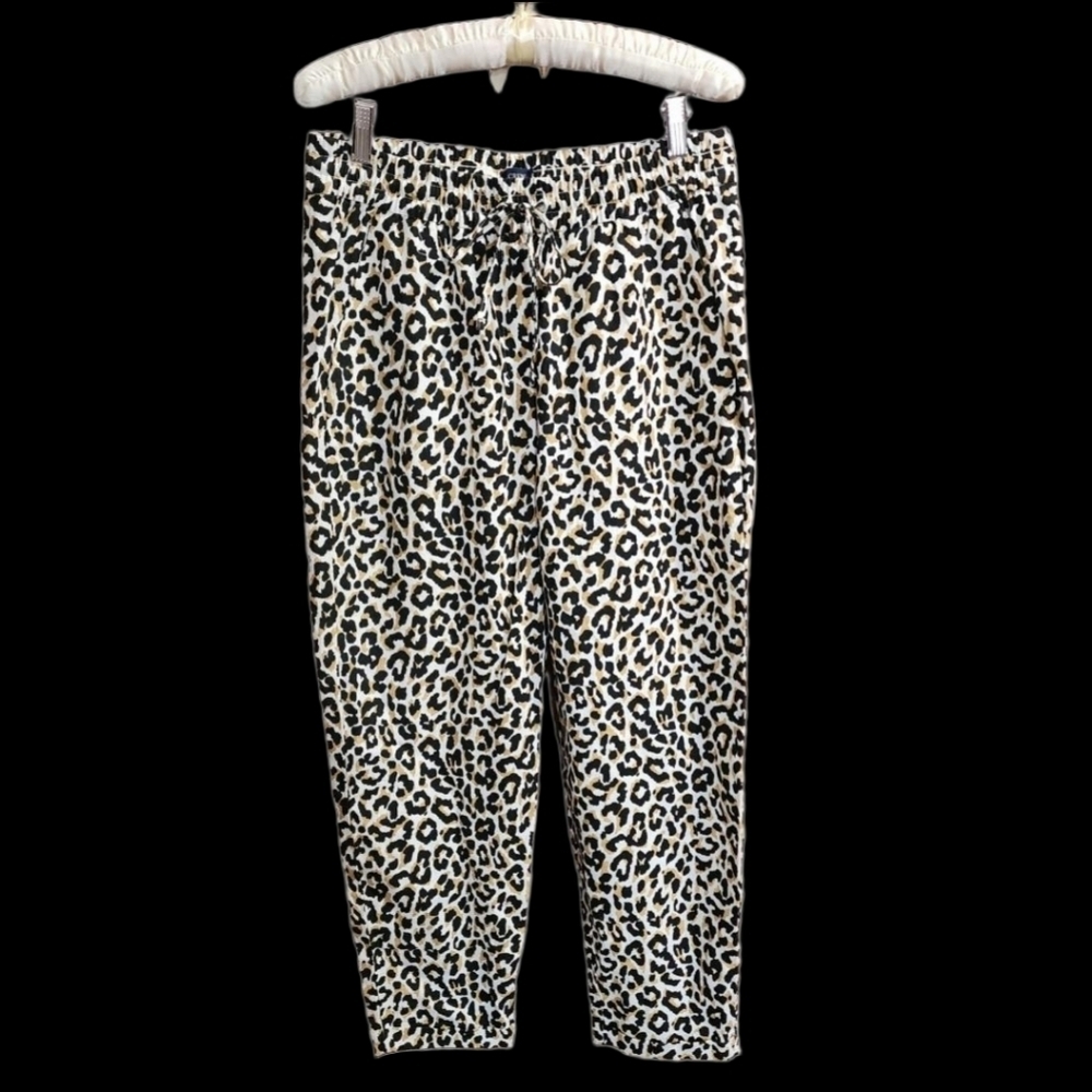 J Crew Pants Leopard Print Elastic Drawstring Waist Women's Size 6